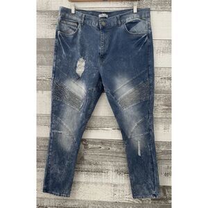 GS-115 Jeans Men's 42 ( Fit 39x30) Distressed Bleach Biker Splatter Moto Style